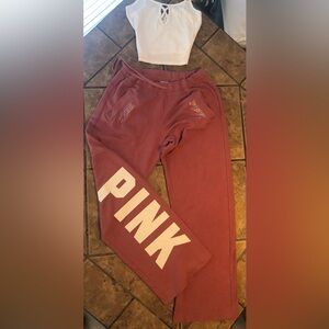 PINK 🤍🐙🤍Victoria's Secret mauve Boyfriend style oversized pants with Gold detail